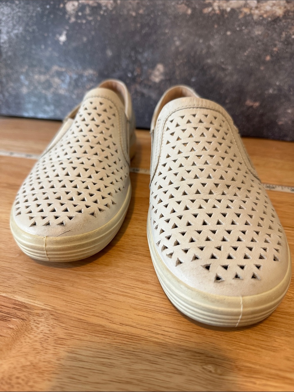 Ecco Slip-On Perforated Casual Sneakers in Light Beige